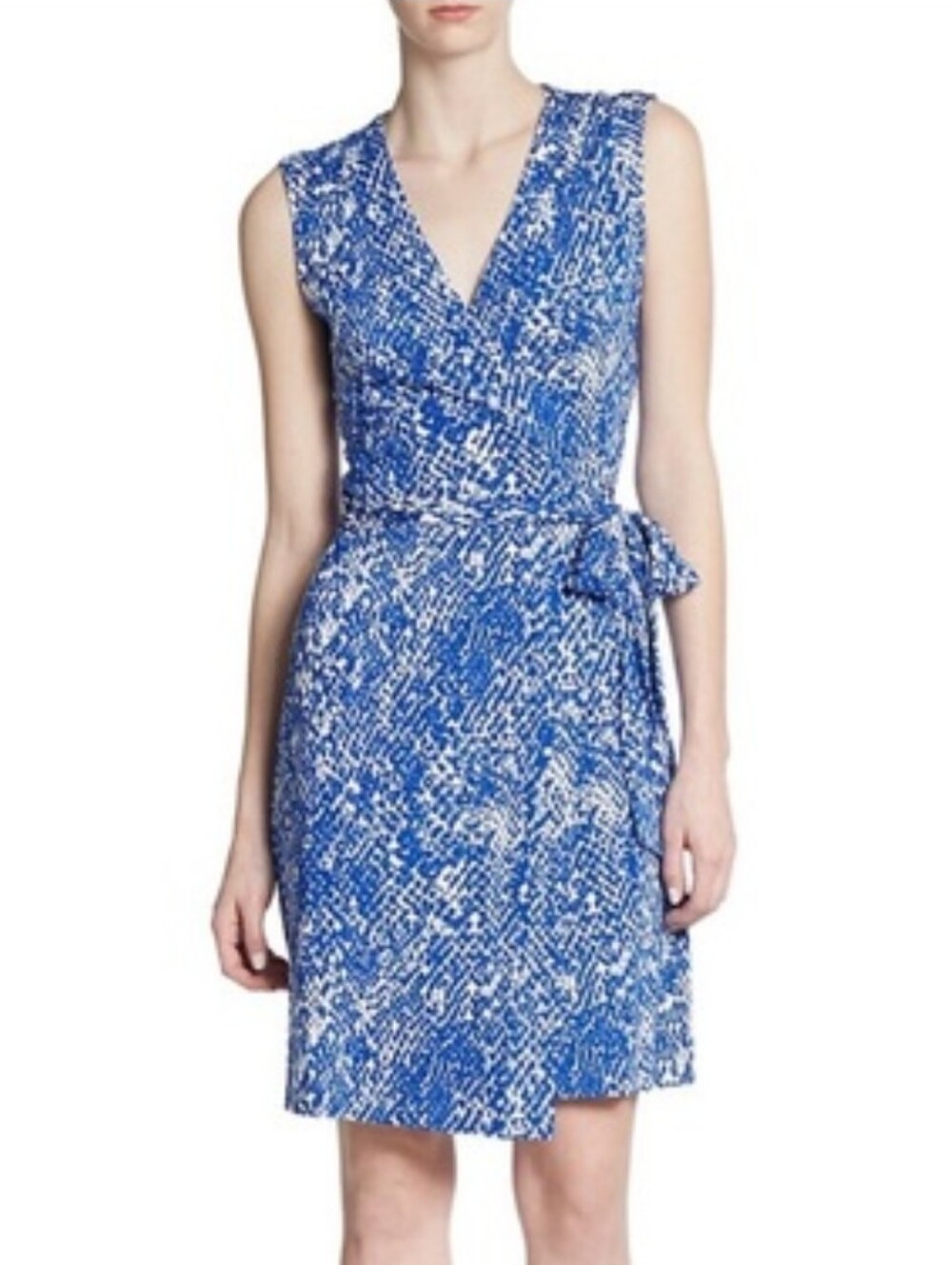 Diane von Furstenberg New Yahzi Short Blue White Print Wrap Dress